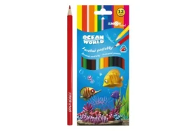 Pastelky Ocean WORLD trojhranné 12 ks / Drevo / 9x20,5x1 cm / od 3 rokov