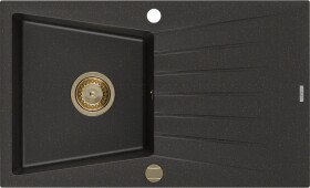 MEXEN/S MEXEN/S - Cesar granitový drez 1 s odkvapkávačom 775x470 mm, čierna/zlatá metalik, sifón chróm 6514771010-75-G