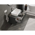 MEXEN/S - Rivel kúpeľňová skrinka pod umývadlo 90 cm s doskou, 2 zásuvky, reliéf, grafit mat 91A20-09047-2-BFFC66