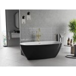 MEXEN/S - Luvo Slim voľne stojaca vaňa 170 x 75, biela/čierna, sifón a prepad zlatá 52801707575-50
