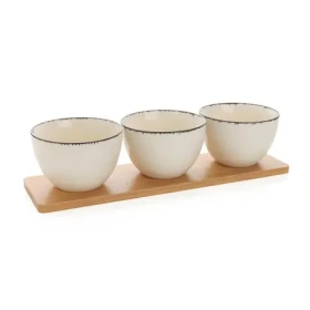 Ukiyo Sada servírovacích misiek 3ks biela-čierna / 13 x 8 cm / keramika / bambusová tácka