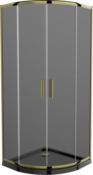MEXEN/S - Rio sprchovací kút štvrťkruh 90x90, grafit, zlatá + čierna vanička so sifónom 863-090-090-50-40-4170G
