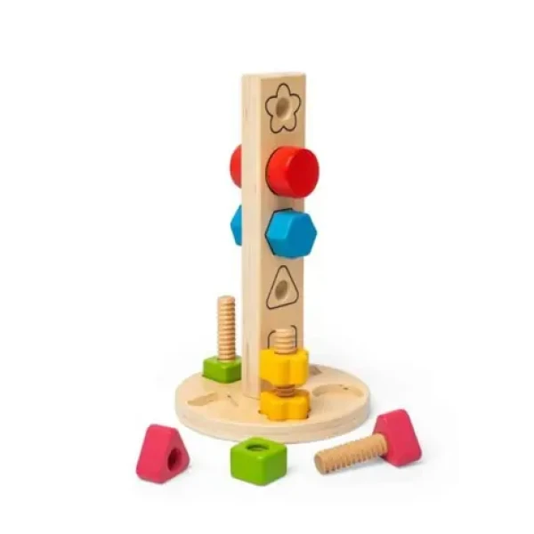 Bigjigs Toys Drevená veža s maticami a skrutkami