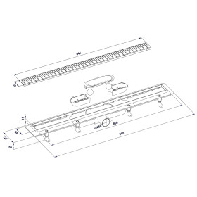 POLYSAN - KLAVER podlahový žľab s roštom z nerezové oceli, L-910, DN50 73741