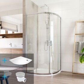 MEREO Mereo Sprchový set:, LIMA, štvrťkruh, 90x90x190 cm, R 550, chróm ALU, sklo číre, vanička liaty mramor CK608B23KM