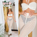 Sexy Set in crochet look Pants + Crop Top KHAKI Einheitsgroesse