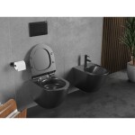MEXEN/S - Lena Závesná WC misa Rimless Tornado vrátane sedátka s slow slim, duroplast, čierna mat 30220185T