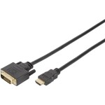 Digitus HDMI / DVI káblový adaptér Zástrčka HDMI-A, DVI-D 18 + 1 pól Zástrčka 2.00 m čierna DB-330300-020-S guľatý, pozlátené kontakty, dvojžilový tienený HDMI; DB-330300-020-S