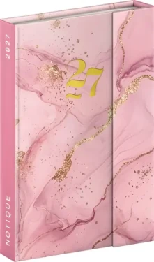 NOTIQUE Týždenný magnetický diár Ružový mramor 2027 / Diár / 11 × 16 cm / CZ+SK kalendárium