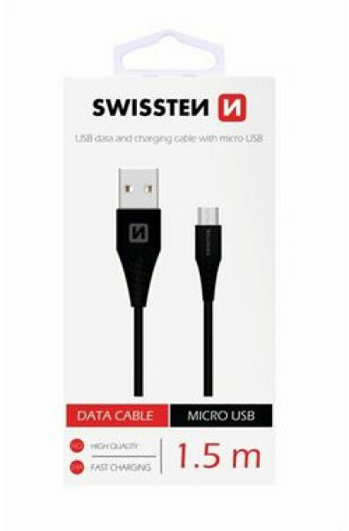 SWISSTEN dátový kábel USB - microUSB (6.5mm) 1.5m čierna (71504301)