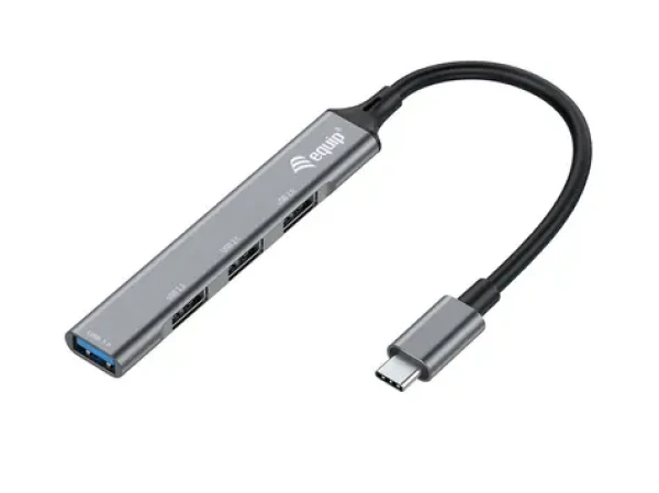 Equip 4- Port USB-C Hub čierna / USB hub / 1× USB-A 3.2 + 3× USB-A 2.0 / 5 Gbps / hliník (128961)