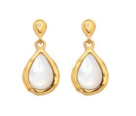 Hot Diamonds Pozlátené visiace náušnice s diamantmi a perleťou Gemstones DE818