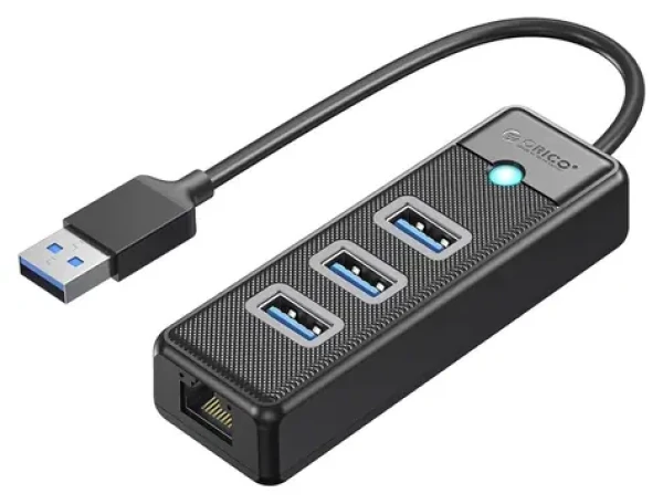 Orico PW3UR25-U3 čierna / USB hub / 3x USB-A 3.0 / RJ45 2.5G Ethernet / kábel 0,5 m