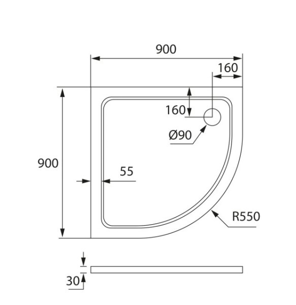H K - THOR Sprchová vanička z liateho mramoru, štvrťkruh, R550 90x90x3 cm SE-THOR-90Q
