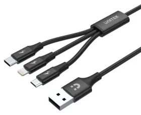 Unitek C14049BK čierna / Kábel / USB-C - Micro-USB/Lightning / 3v1 / 1.2 m (C14049BK)