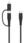 FIXED Nabíjací a dátový opletený kábel s konektormi USB-C/USB-C a Lightning adaptérom PD 1.2m MFi PD 60W sivý (FIXDB-CCL12-GR)