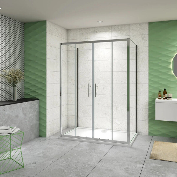H K - Sprchovací kút do U SYMPHONY D4 120 × 90 × 90 s posuvnými dverami – chróm, vrátane sprchovej vaničky z liateho mramoru SE-SYMPD41209090/THOR-12090