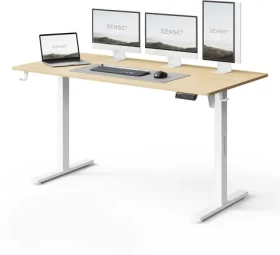 SENSE7 NOJO LIGHT Pracovný stôl biela-borovica / elektricky nastaviteľná výška / 140 x 70cm / nosnosť 70kg (5902659848000)