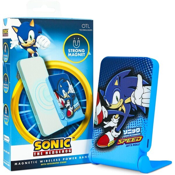 OTL Powerbank magnetický OTL 5000 mAh, USB-C 15W, Sonic The Hedgehog ze stojakiem (Modrý)