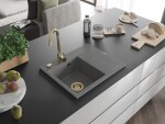 MEXEN/S MEXEN/S - Ben granitový drez 1 s odkvapkávačom ľavý 600 x 500 mm, sivý, sifón zlatá 6522605000-71-G