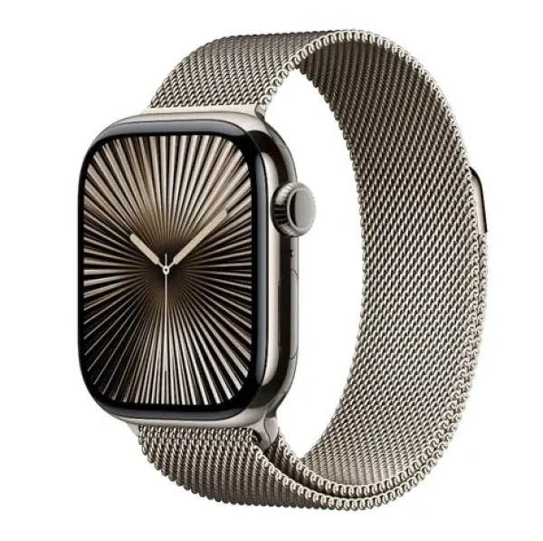 Apple Watch Series 10 GPS+Cellular 42mm Prírodné titánové telo - Prírodný milánsky ťah / 130-180 mm (MWXF3)