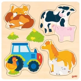 GOKI Drevené vkladacie puzzle Hospodárske zvieratá