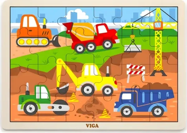VIGA Drevené puzzle Stavebné stroje