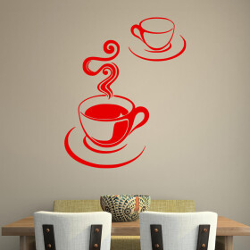 Veselá Stena Samolepka Šálka ​​rannej kávy Farba: červená, Veľkosť: 40 x 32 cm