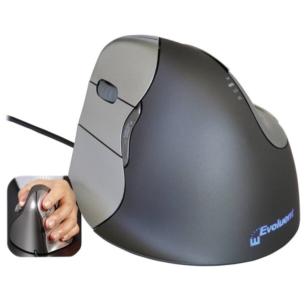 Evoluent Vertical Mouse 4 VM4L ergonomická myš USB optická sivá, strieborná 6 tlačidlo 2800 dpi ergonomická; VM4L