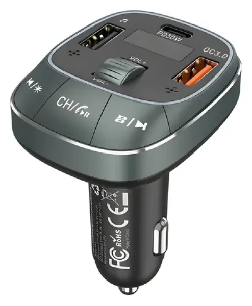 Vention čierna / Autonabíjačka s FM transmitterom / 3x USB (USB-C + 2x USB-A) / USB-C PD 30W / QC3+ (FFLB0)