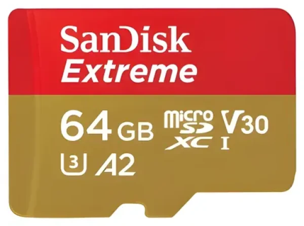 SanDisk Extreme microSDXC 64GB / Pamäťová karta / UHS-I U3 V30 A2 / čítanie: 170 MB/s / zápis: 80 MB/s / vhodné pre 4K (SDSQXAH-064G-GN6MN)