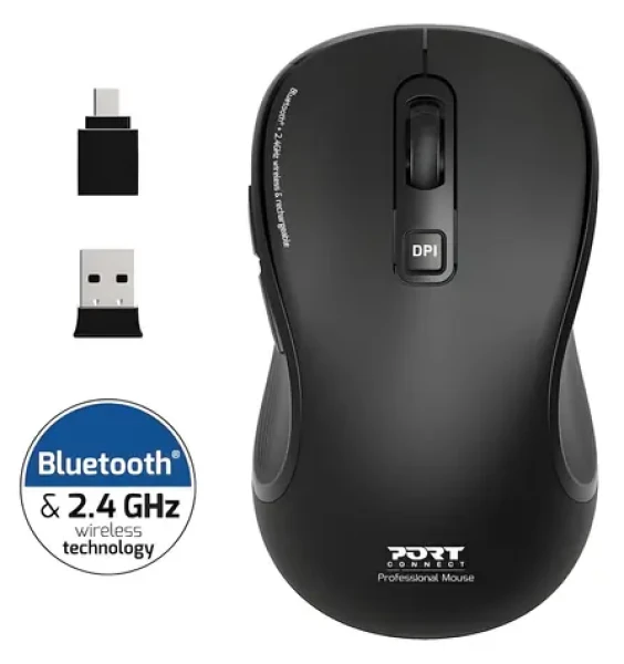 PORT CONNECT Essential čierna / Bezdrôtová nabíjacia myš / Bluetooth 2.4 GHz / 2400 DPI (910010)