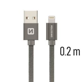 SWISSTEN TEXTILE dátový kábel USB - Lightning 0.2m šedá (71523102)