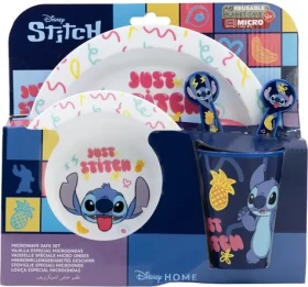 STOR Detská jedálenská sada 5v1 Stitch / Jedálenská sada / 5 dielov / bez BPA / do mikrovlnky (75050)