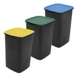 Belli e Forti Koše na triedený odpad TRIO čierne, farebné veká / Odpadkový kôš / 3 x 50 l / plast