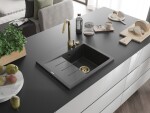 MEXEN/S MEXEN/S - Ben granitový drez 1 s odkvapkávačom pravý 600 x 500 mm, čierna kropenatá, sifón zlatá 6523605000-76-G