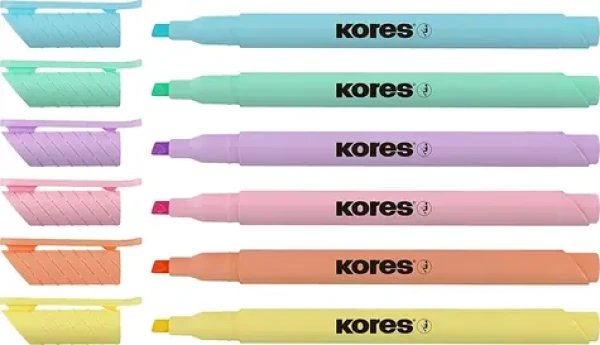 Kores Zvýrazňovač High Liner Pastel / Sada 6 ks / Zrezaný hrot 0,5-3,5 mm (36246)