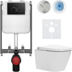 CERANO - Závesné WC s bidetom Basic/Cronus Standard - biela lesklá - WC tlačidlo Dualo/Čierna - na zamurovanie - 59,3x38,4 CER-8050BD86426