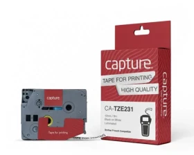 Capture páska do štítkov 12mm čierna na biele / Páska do tlačiarne štítkov / 8 m / kompatibilný Brother P-Touch (CA-TZE231)