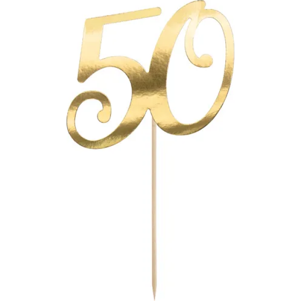 Zápich do 21 cm dortu zlaté číslo 50 - PartyDeco - PartyDeco
