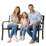 Mamido Záhradná kovová lavica pre 3 osoby WELCOME čierna