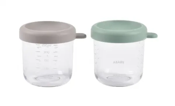 Beaba Tégliky na jedlo sklenené 2x 250 ml Green Grey (914011BB)
