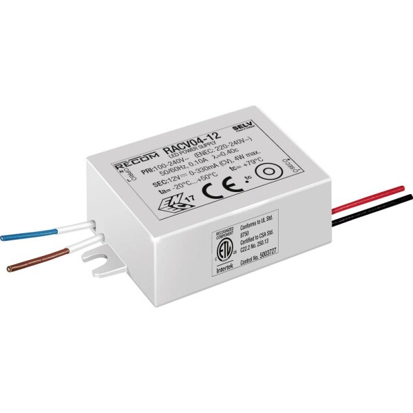 RECOM LED driver 4 W 0 - 330 mA 12 V/DC; RACV04-12