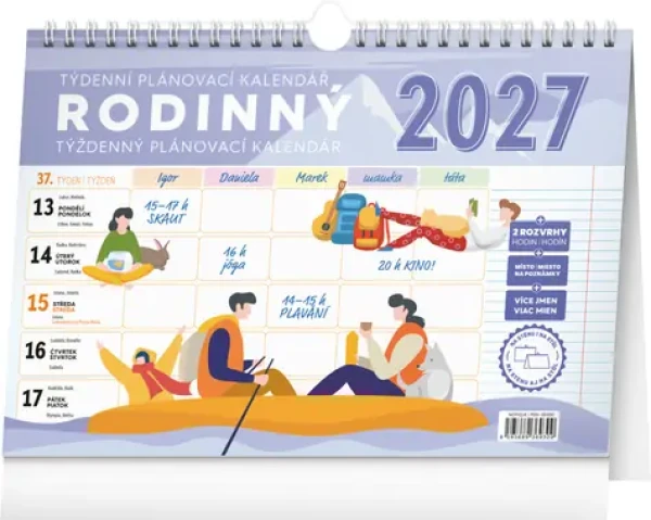 NOTIQUE Týždenný rodinný plánovací kalendár s háčikom 2027 / Kalendár / 30 × 21 cm