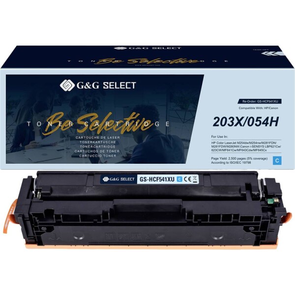 G&G CF541X/Cartridge 054H Cyan toner náhradný HP 203X zelenomodrá kompatibilná toner; GS-HCF541X(U)