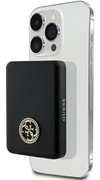 Guess MagSafe 4G Strassed Metal Logo čierna / Powerbanka / 3000mAh / bezdrôtové nabíjanie 5W (GUPBM3AL4DMK)