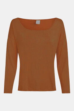 Dámsky pyžamový top L/S CURVE NECK 000QS7006E GCU karamelová Calvin Klein