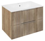 SAPHO - CIRASA STRIP kúpeľňová skrinka 70cm CIRASA s umývadlom a LED zrkadlom, 2 zásuvky, dub Alabama KSET-100