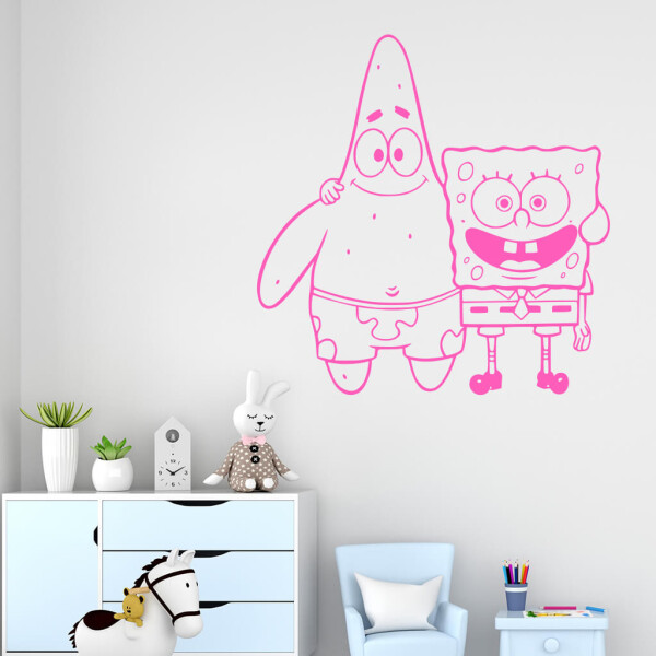 Veselá Stena Samolepka SpongeBob a Patrick Farba: růžová, Veľkosť: 100 x 102 cm