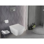 MEXEN/S - Timo Závesná WC misa Rimless Tornado vrátane sedátka s slow slim, duroplast, biela lesk 30650200T